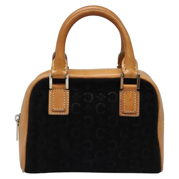 CELINE C Macadam Canvas Hand Bag Suede Leather Black Brown Silver - Picture 2 of 12